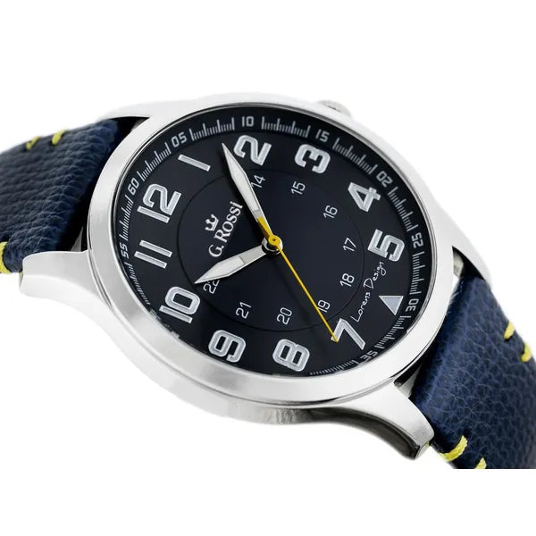 G. Rossi férfi karóra, kék számlap, bőrszíj, 44 mm, WR30