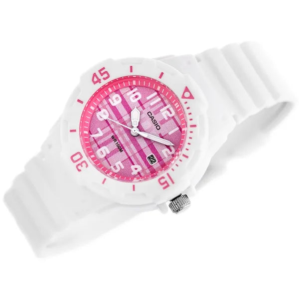 Casio LRW-200H 4CVDF női karóra, 33 mm, WR100, fehér-rózsaszín, kvarc