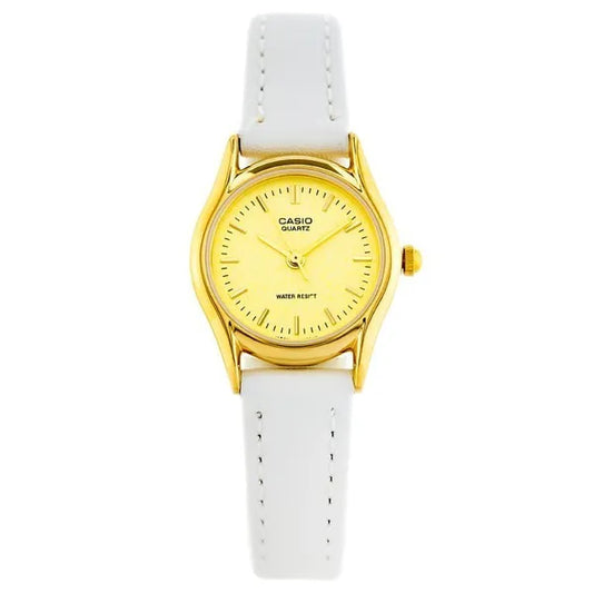 Casio LTP-1094Q-9ARDF női karóra, arany 24 mm tok, fehér bőrszíj, WR30