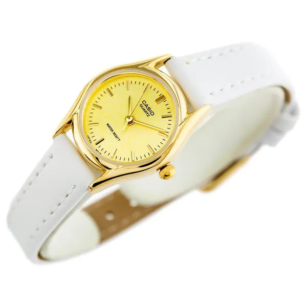 Casio LTP-1094Q-9ARDF női karóra, arany 24 mm tok, fehér bőrszíj, WR30