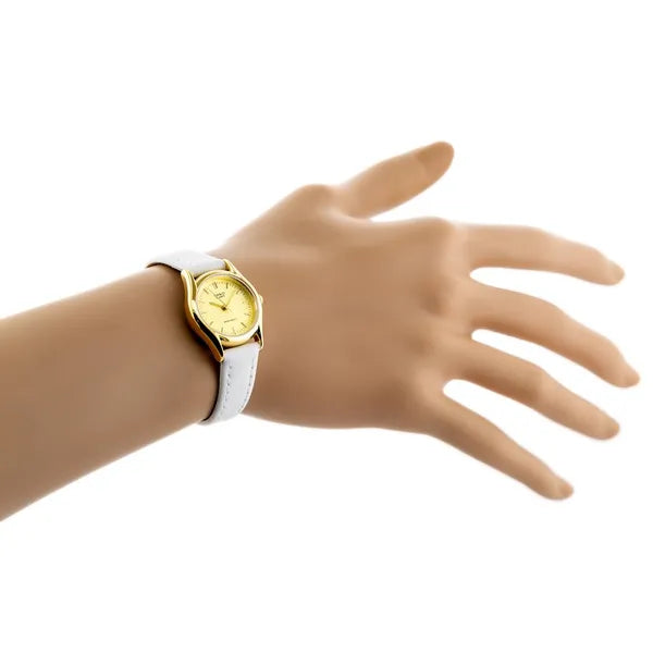 Casio LTP-1094Q-9ARDF női karóra, arany 24 mm tok, fehér bőrszíj, WR30