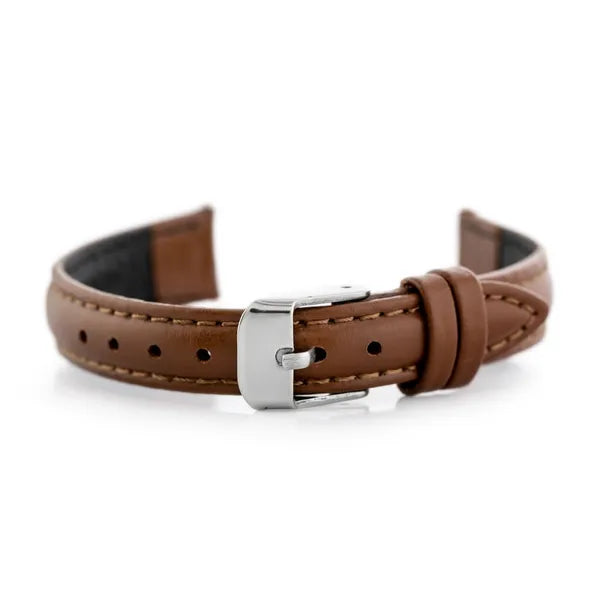 Világosbarna 12 mm valódi bőr Casio óraszíj, ezüst csatt