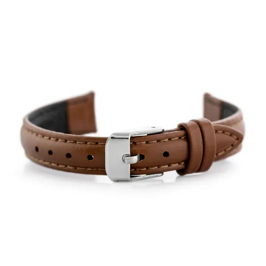 Világosbarna 12 mm valódi bőr Casio óraszíj, ezüst csatt