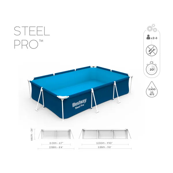 Bestway Steel Pro fémvázas medence pumpával, 300×201×66 cm, 3300 l