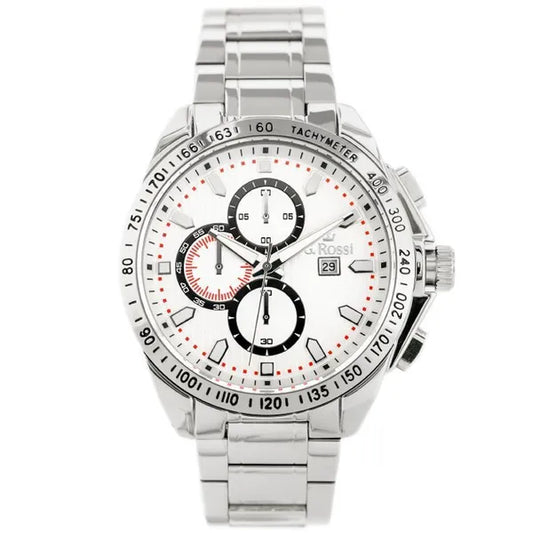 G. Rossi férfi kvarc karóra, ezüst acél szíj és számlap, 43 mm, dátum