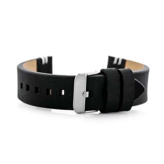 Fekete-fehér, természetes bőr óraszíj ezüst csattal, 22 mm
