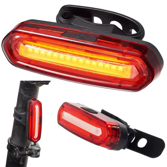 Piros USB-tölthető kerékpár hátsó lámpa, COB LED, 4 üzemmód