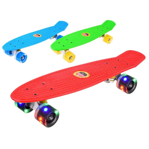 Műanyag mini cruiser gördeszka világító PU kerekekkel, 55 cm, 50 kg