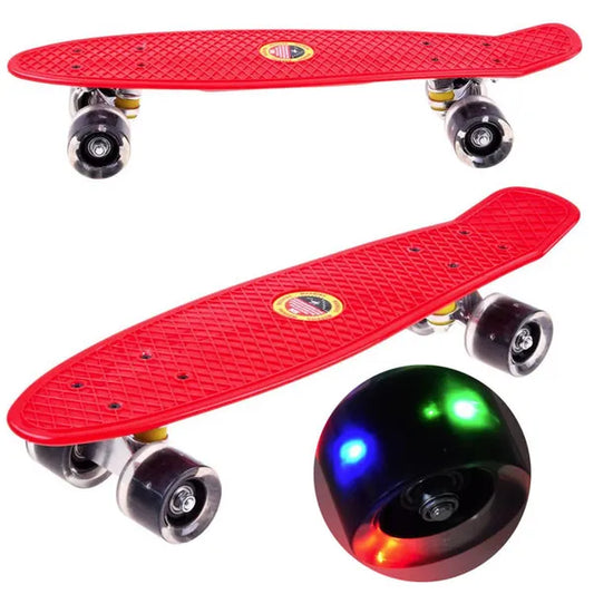 Műanyag mini cruiser gördeszka világító PU kerekekkel, 55 cm, 50 kg