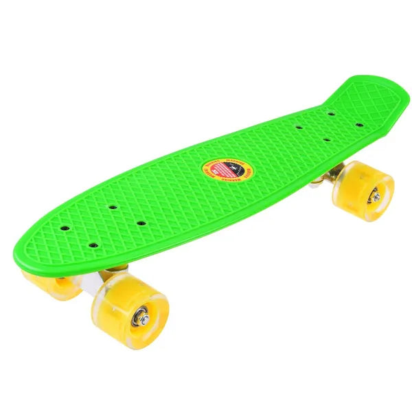 Műanyag mini cruiser gördeszka világító PU kerekekkel, 55 cm, 50 kg