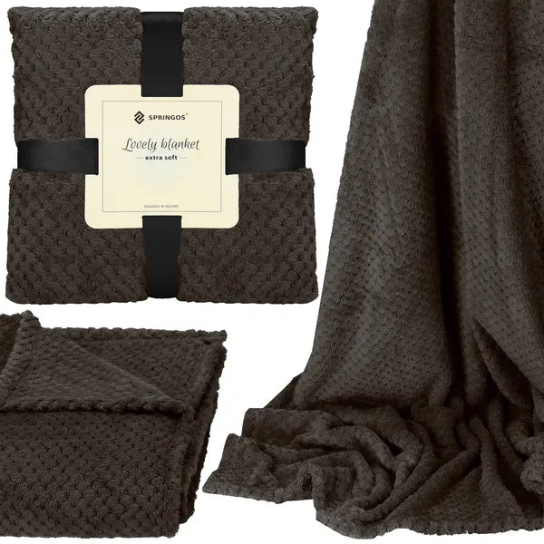 Fekete dombornyomott, kétoldalas poliészter pléd 150×200 cm, 250 g/m²