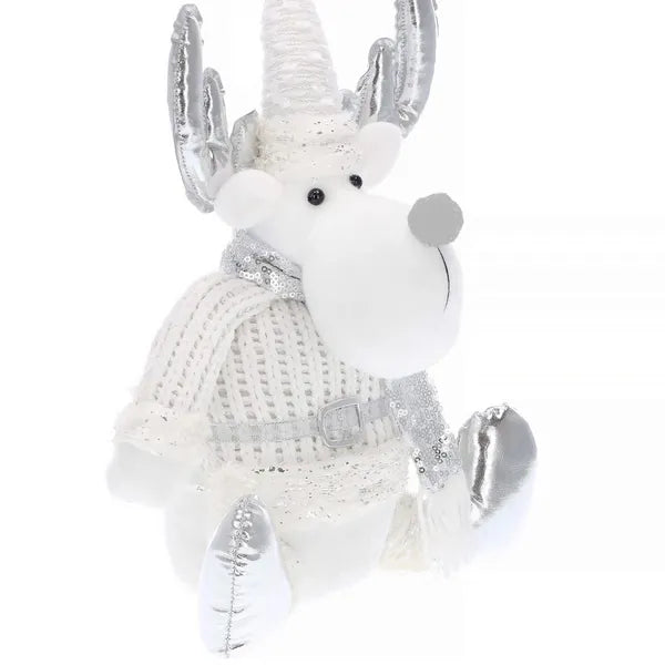 Karácsonyi textil rénszarvas dekoráció, piros-arany, 37 cm