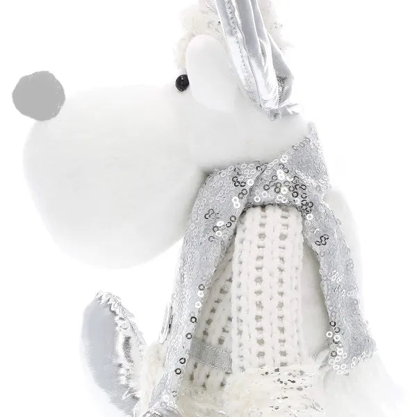 Karácsonyi textil rénszarvas dekoráció, piros-arany, 37 cm