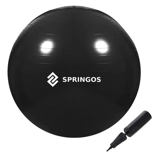Springos fekete PVC gimnasztikai labda pumpával, 65 cm, 150 kg