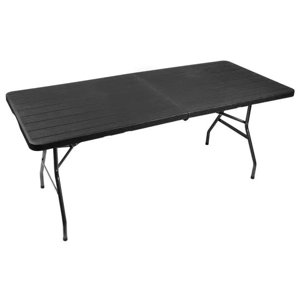 Összecsukható fekete kerti asztal HDPE lappal, 180×74 cm