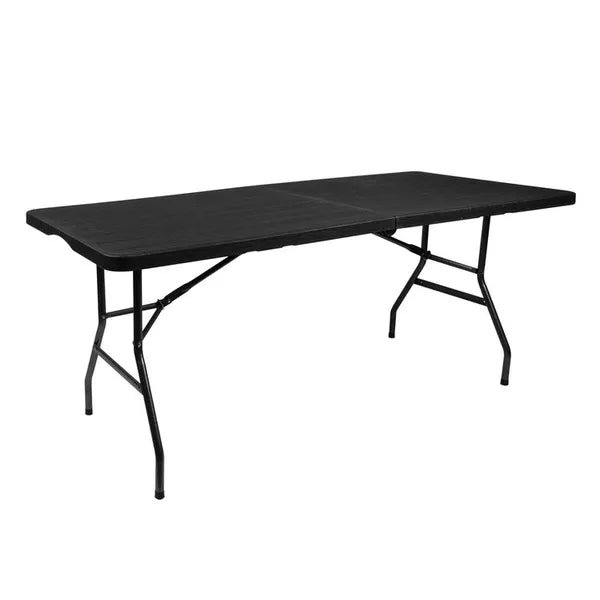 Összecsukható fekete kerti asztal HDPE lappal, 180×74 cm