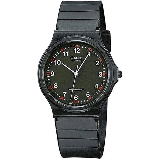 Casio MQ-24-1BLDF férfi karóra, kvarc, fekete műanyag szíj, 35 mm, WR30