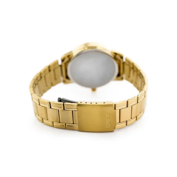 Casio MTP-V002G-1B férfi karóra, arany acél, fekete számlap, WR30