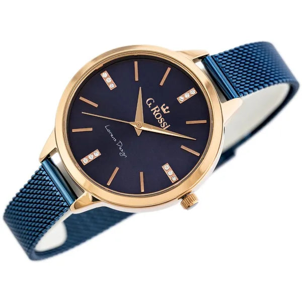 G. Rossi női karóra, rozéarany tok, kék számlap, fém csat, 33 mm
