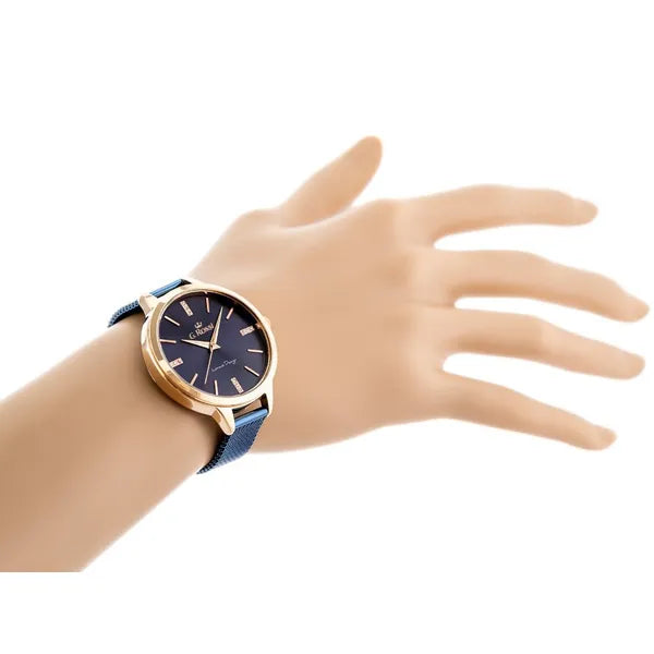 G. Rossi női karóra, rozéarany tok, kék számlap, fém csat, 33 mm