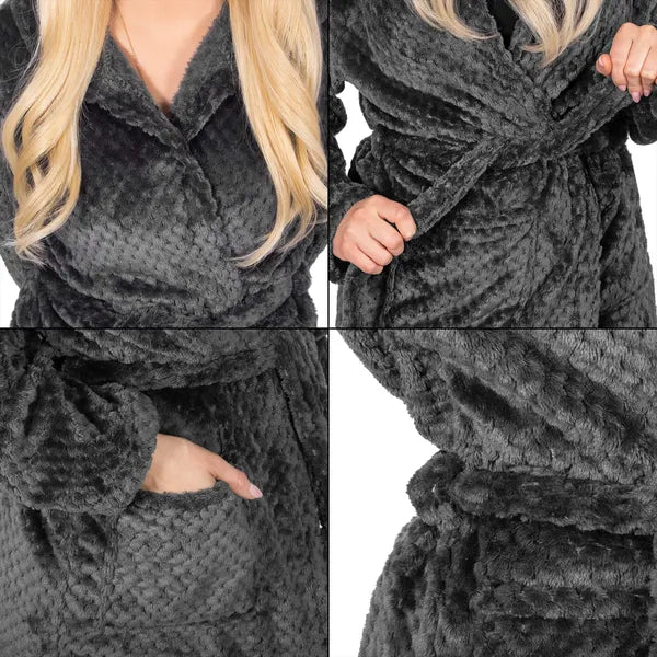 Springos puha kapucnis köntös, sötétszürke, L/XL