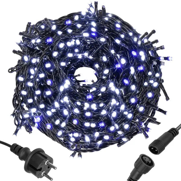 LED karácsonyfa fényfüzér 500 db, 40 m, hideg fehér+kék villogás, IP44