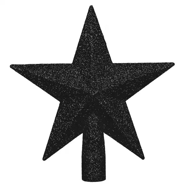 Karácsonyi csillag csúcsdísz – fekete, csillámporos, 15 cm
