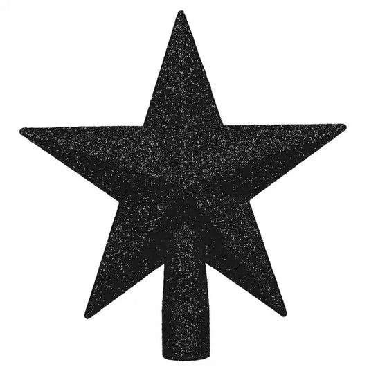 Karácsonyi csillag csúcsdísz – fekete, csillámporos, 15 cm