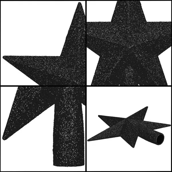 Karácsonyi csillag csúcsdísz – fekete, csillámporos, 15 cm