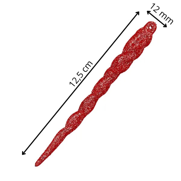 Karácsonyfadísz cseppformájú függődísz, 12,5 cm, 10 db, piros glitter