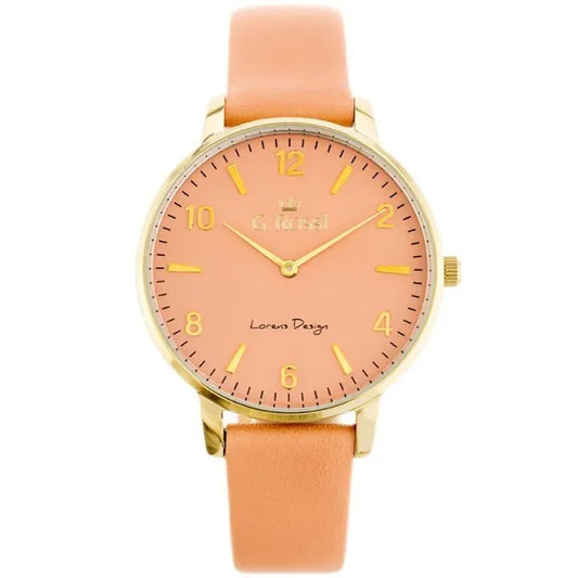 G. Rossi női kvarc karóra, arany tok 36 mm, barackszín bőrszíj