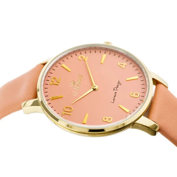 G. Rossi női kvarc karóra, arany tok 36 mm, barackszín bőrszíj