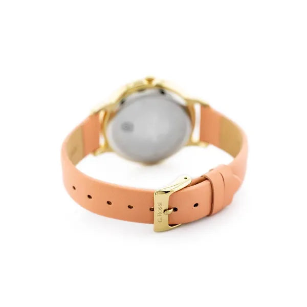G. Rossi női kvarc karóra, arany tok 36 mm, barackszín bőrszíj