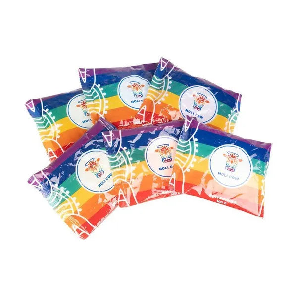 Holi színes por készlet 6×100 g, kukoricakeményítő alapú, 6 élénk szín