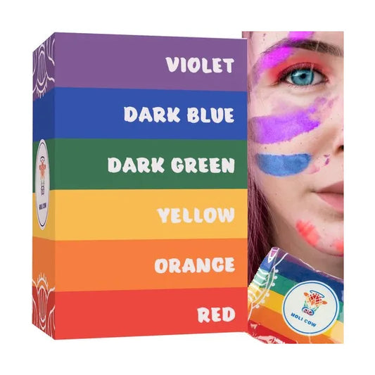 Holi színes por készlet 6×100 g, kukoricakeményítő alapú, 6 élénk szín