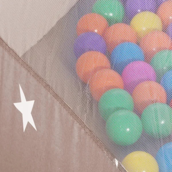 Hatszögletű pop-up gyereksátor, szürke-fehér csillagos, levehető tető, 118 cm