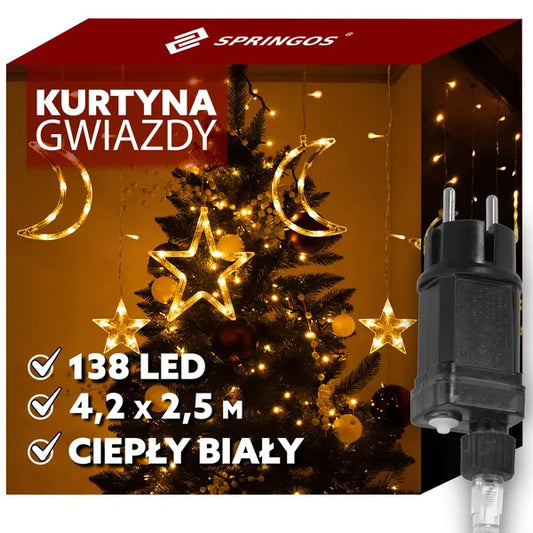 Meleg fehér 138 LED fényfüzér, kültéri-beltéri, IP44, 4,9 m, programozható