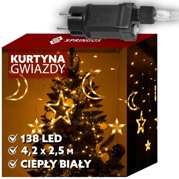 Meleg fehér 138 LED fényfüzér, kültéri-beltéri, IP44, 4,9 m, programozható
