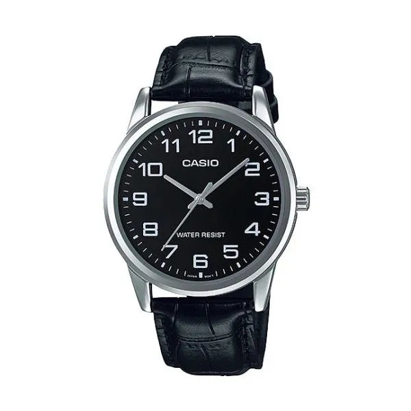 Casio MTP-V001L-1B férfi karóra fekete bőrszíjjal, 38 mm