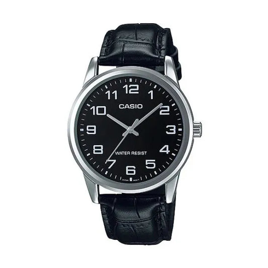 Casio MTP-V001L-1B férfi karóra fekete bőrszíjjal, 38 mm