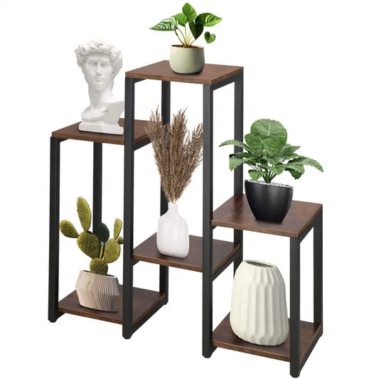 Fekete fém 6 szintes álló virágtartó 80×68×24 cm, 30 kg teher