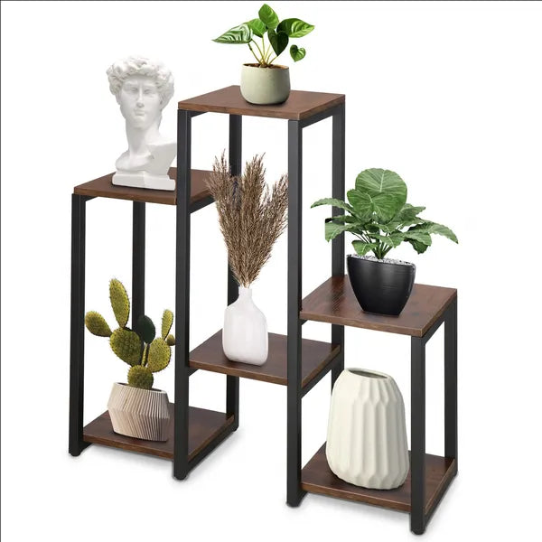 Fekete fém 6 szintes álló virágtartó 80×68×24 cm, 30 kg teher