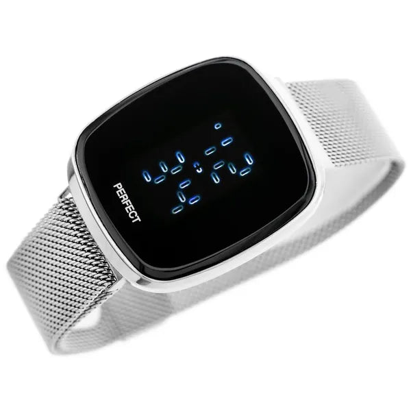 Női LED digitális karóra ezüst fém szíjjal, mágneses zár, 36x40 mm