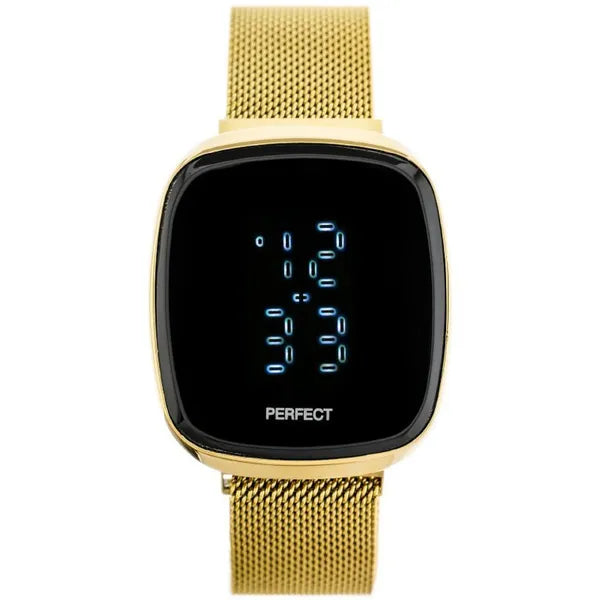 Női arany LED digitális karóra, téglalap tok, mágneses fém szíj, WR30