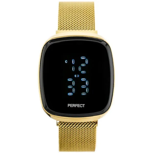 Női arany LED digitális karóra, téglalap tok, mágneses fém szíj, WR30