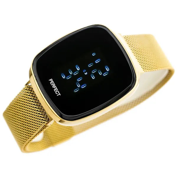 Női arany LED digitális karóra, téglalap tok, mágneses fém szíj, WR30