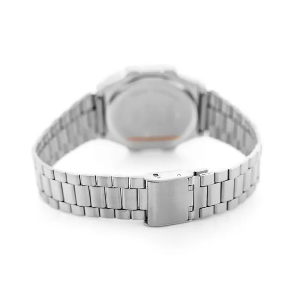 Női LED digitális karóra ezüst fém szíjjal, fekete kijelzővel, WR30