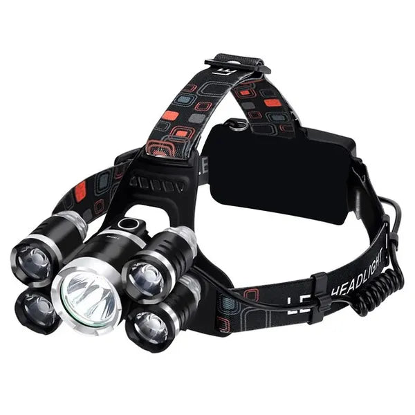 Fejlámpa 5× LED Cree T6, 6800 mAh akkuk, 4 üzemmód, alumínium