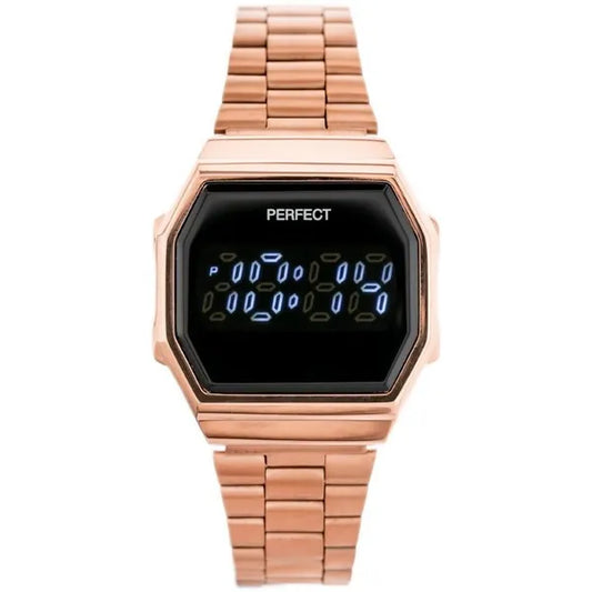 Perfect A8039 női LED digitális karóra, rozéarany fém szíj, szögletes, WR30