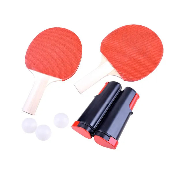 Hordozható pingpong készlet állítható hálóval, 2 ütővel és 3 labdával